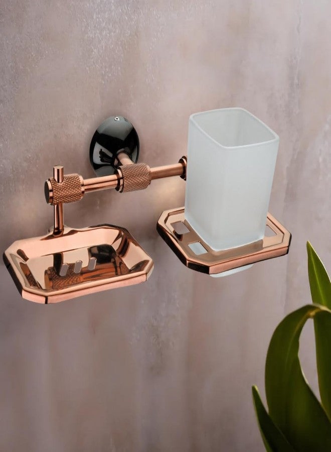 LUXIUR Wash Basin Soap Dish + Brush Holder for Bathroom and Kitchen Sink, 304 Stainless Steel Stand for Wall Mount Kitchen Accessories Items, Bathroom Accessories, Morden Design, PVD Rose Gold, Double - Image 1